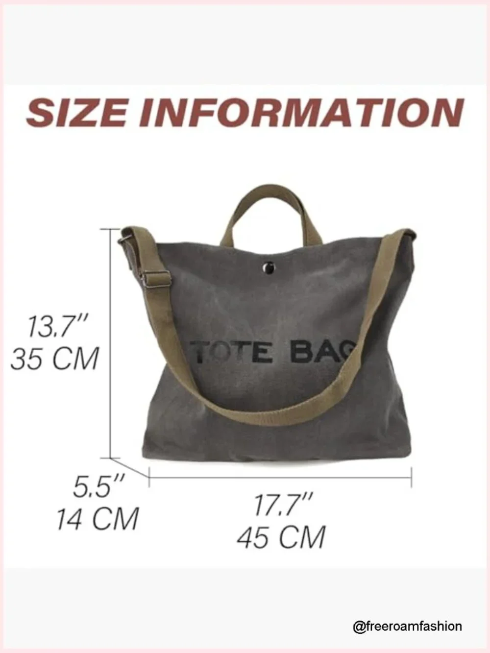 Large Canvas Tote Bag Shoulder Crossbody 17.7x13.7 Travel Handbag